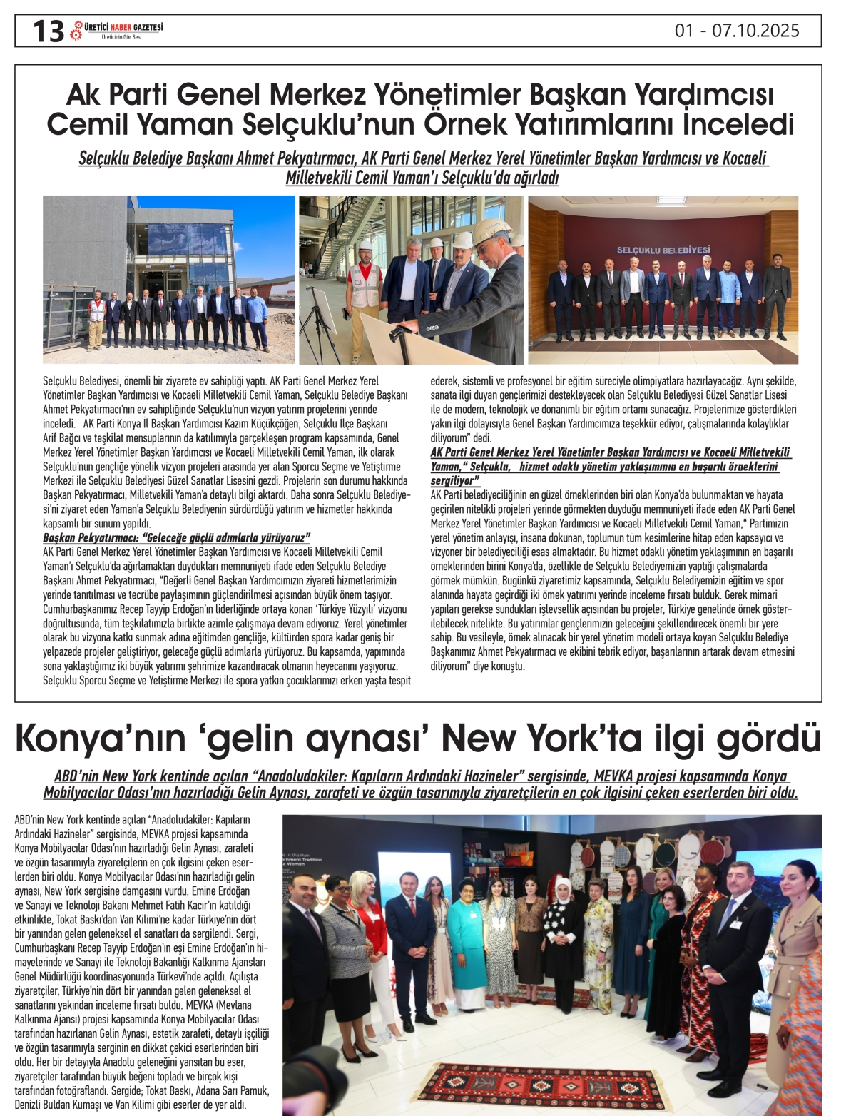 ÜRETİCİ HABER GAZETESİ  01.10.2025