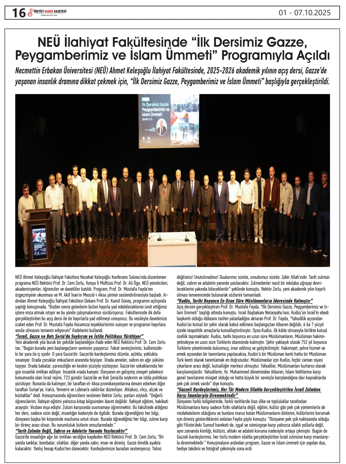ÜRETİCİ HABER GAZETESİ  01.10.2025