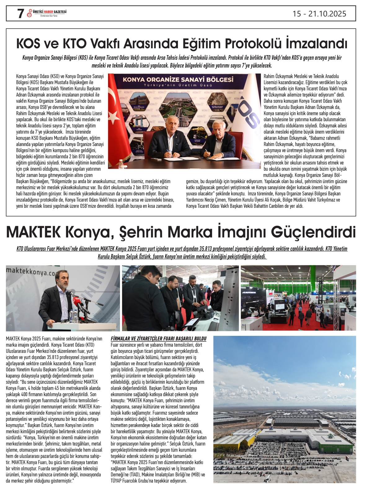ÜRETİCİ HABER  GAZETESİ  15.10.2025