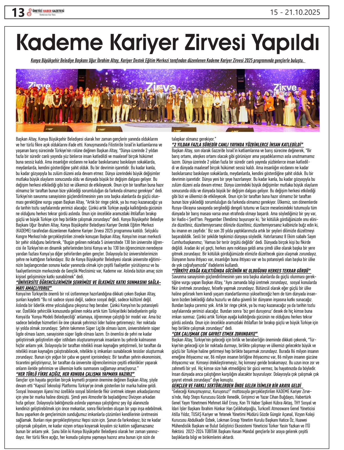 ÜRETİCİ HABER  GAZETESİ  15.10.2025