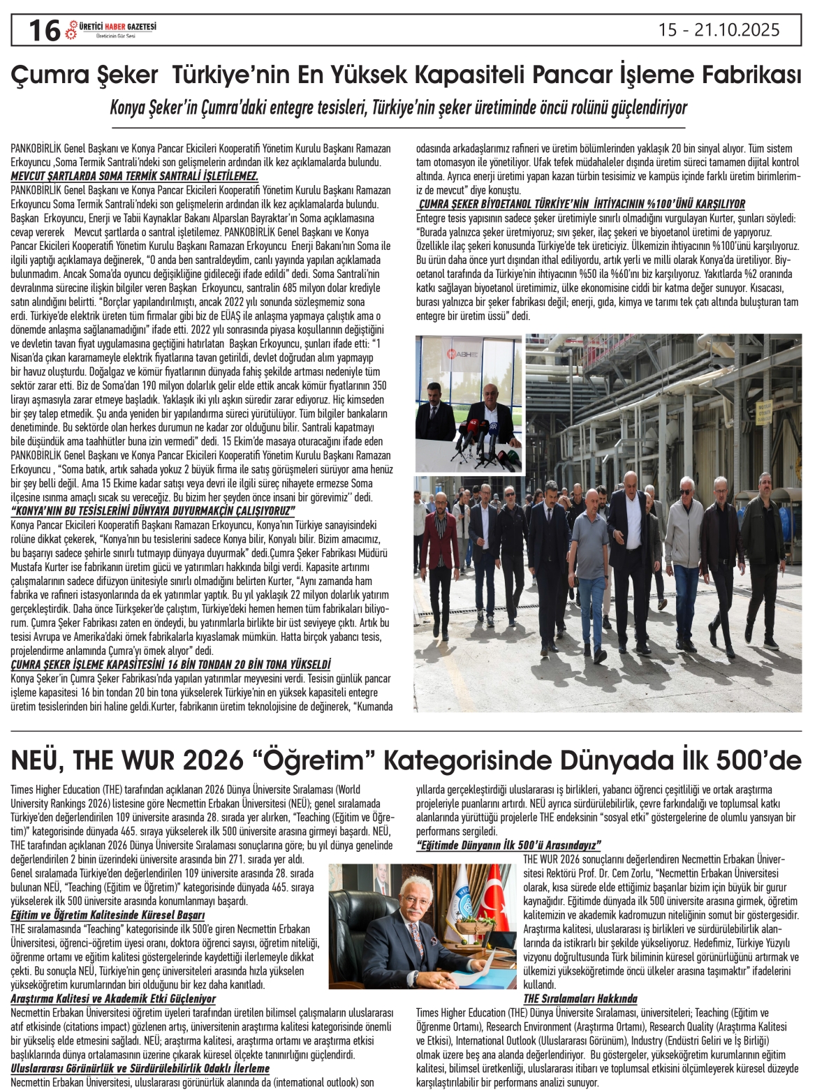 ÜRETİCİ HABER  GAZETESİ  15.10.2025