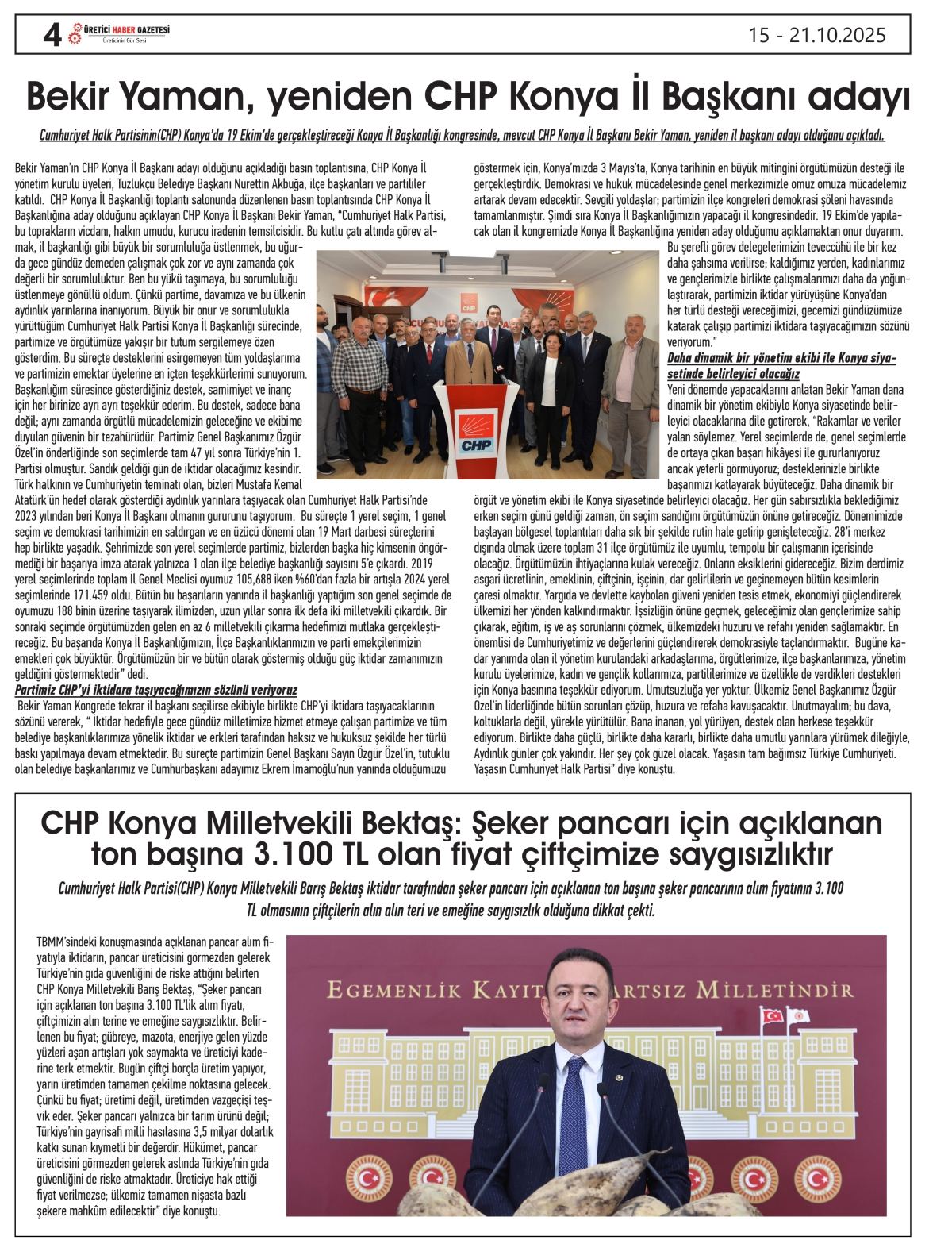 ÜRETİCİ HABER  GAZETESİ  15.10.2025