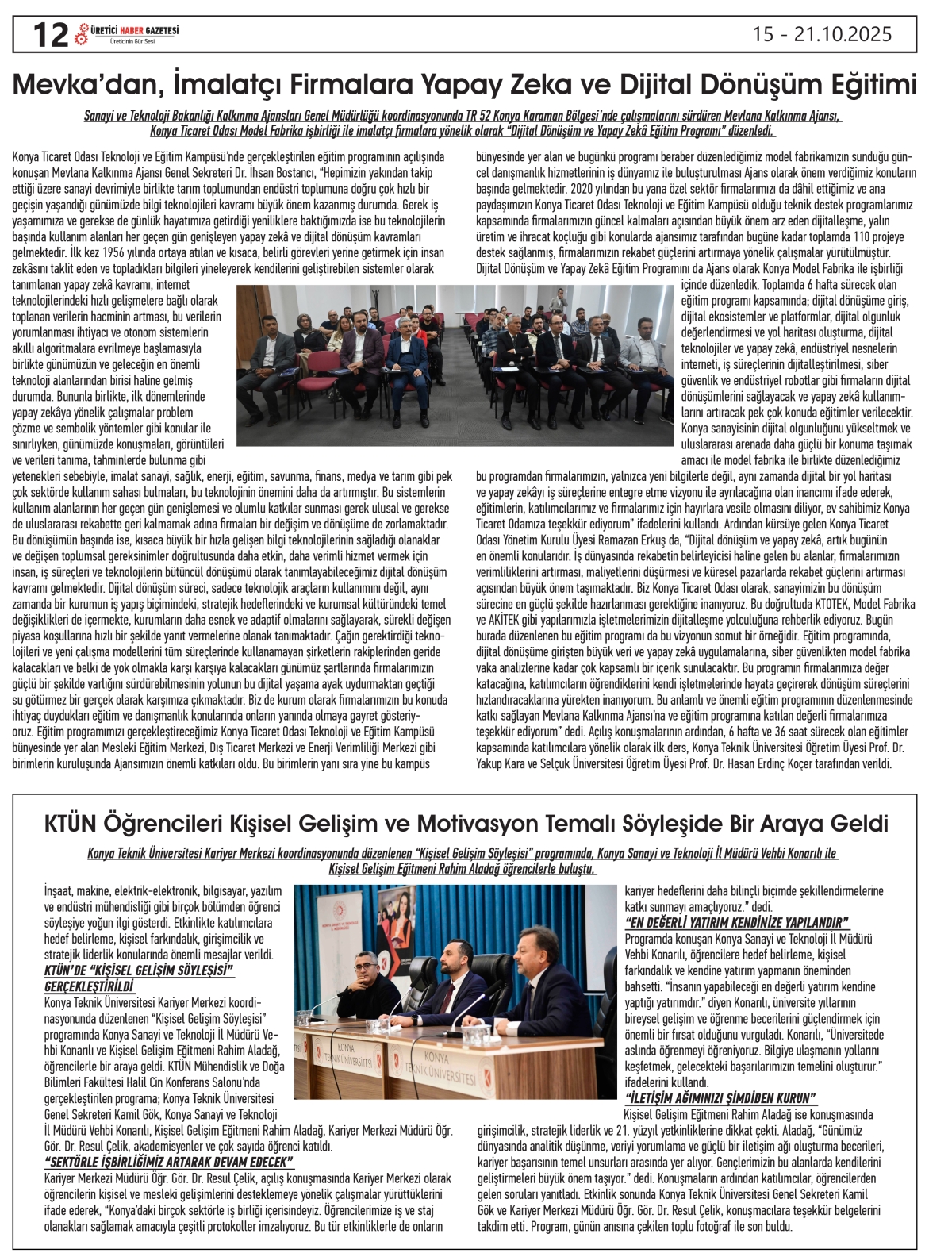 ÜRETİCİ HABER  GAZETESİ  15.10.2025