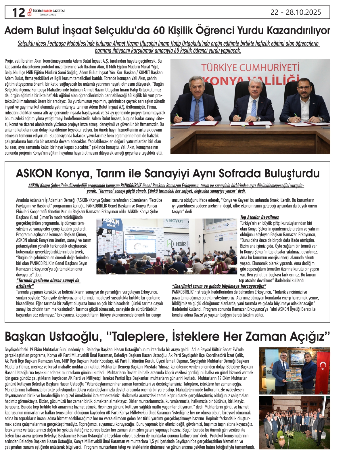 ÜRETİCİ HABER  GAZETESİ   22.10.2025