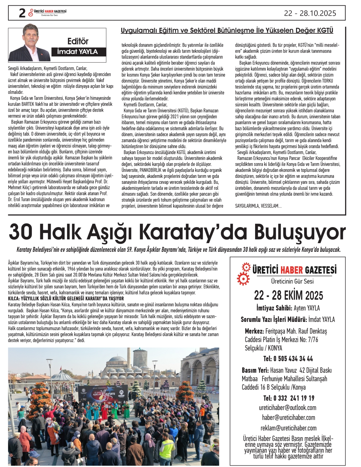 ÜRETİCİ HABER  GAZETESİ   22.10.2025