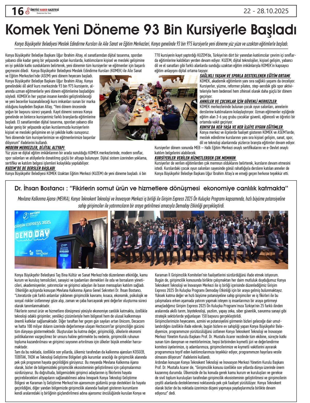 ÜRETİCİ HABER  GAZETESİ   22.10.2025