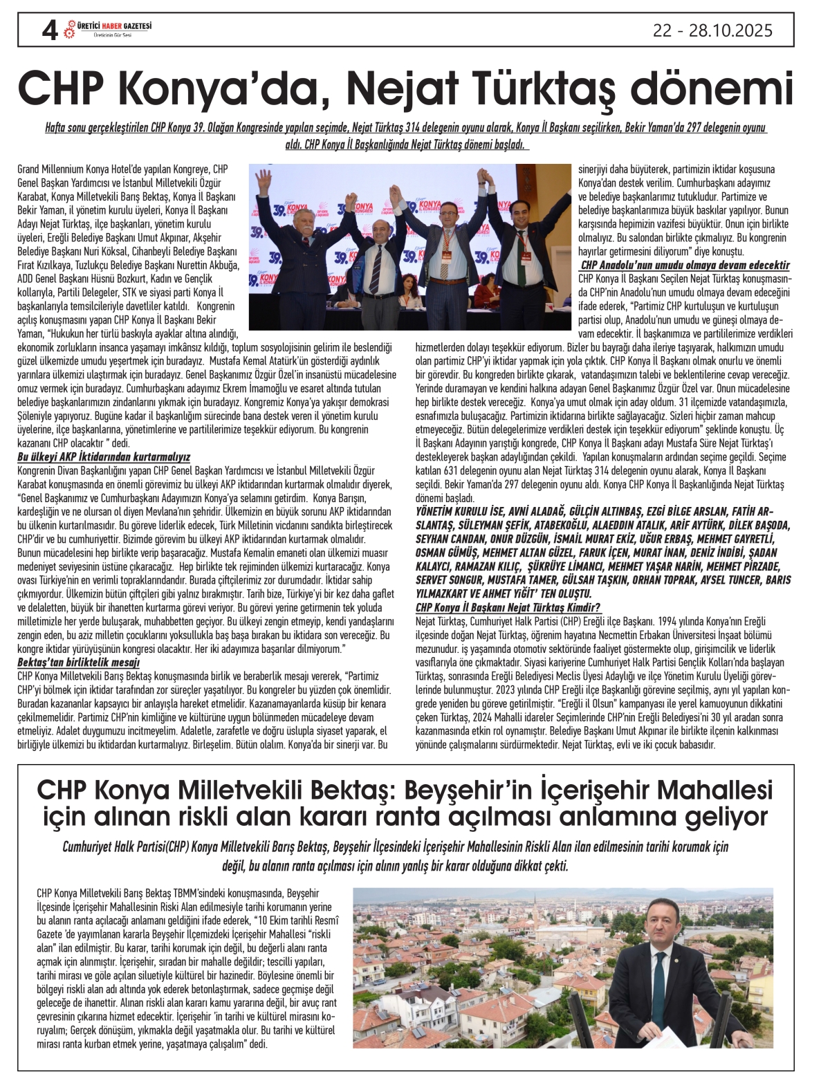 ÜRETİCİ HABER  GAZETESİ   22.10.2025