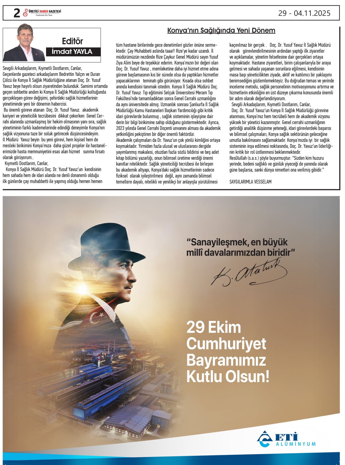 ÜRETİCİ  HABER  GAZETESİ   29.10.2025