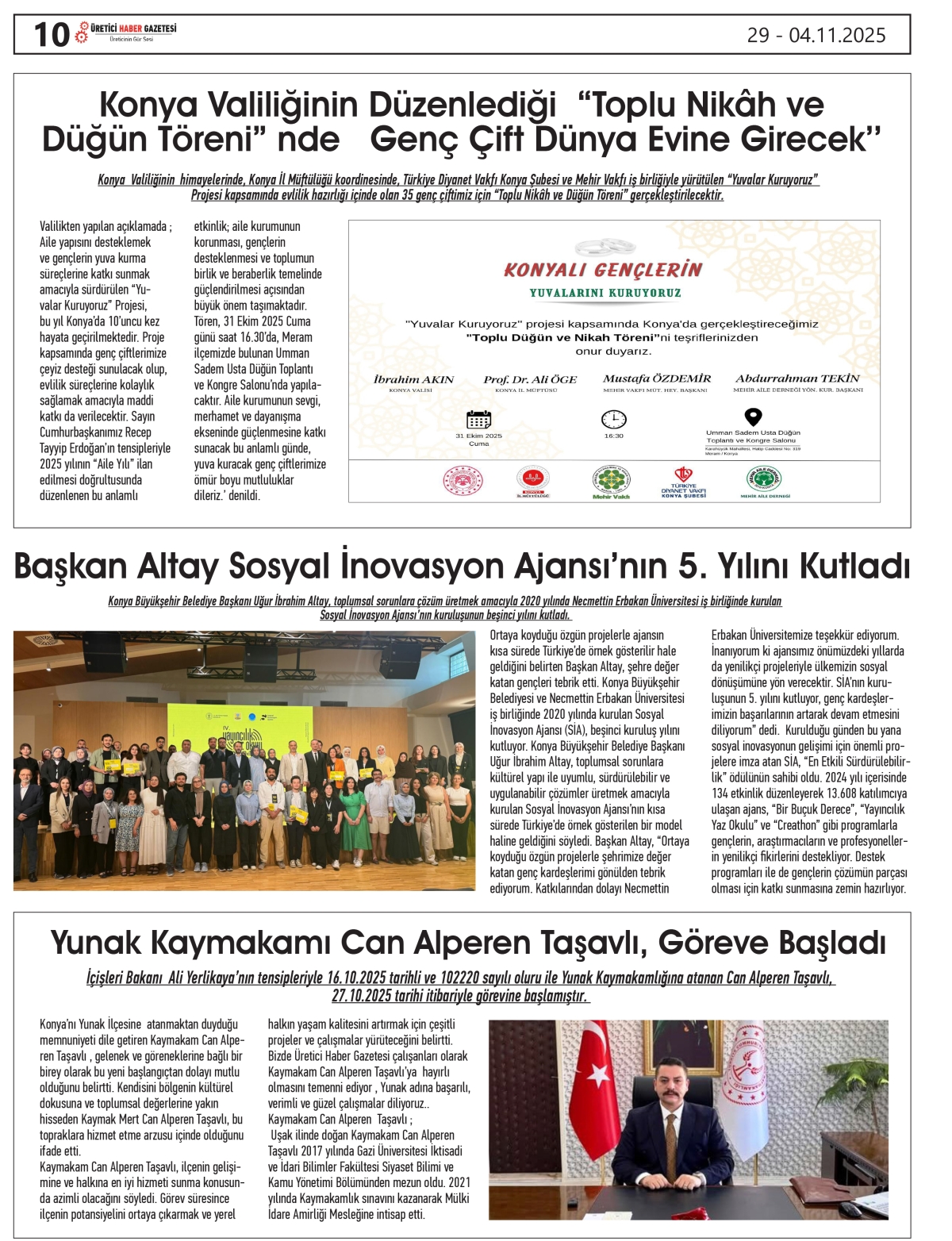 ÜRETİCİ  HABER  GAZETESİ   29.10.2025