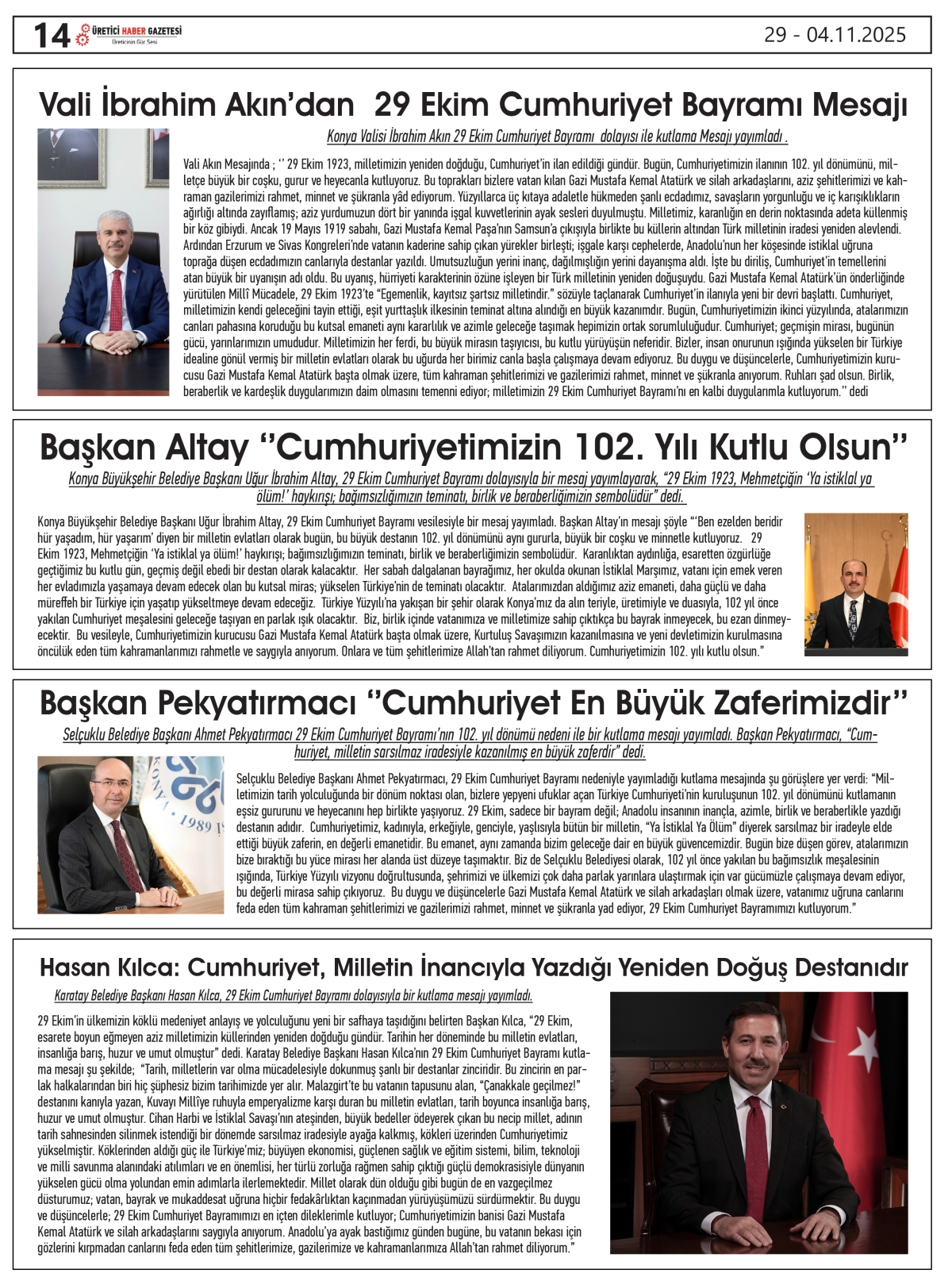 ÜRETİCİ  HABER  GAZETESİ   29.10.2025