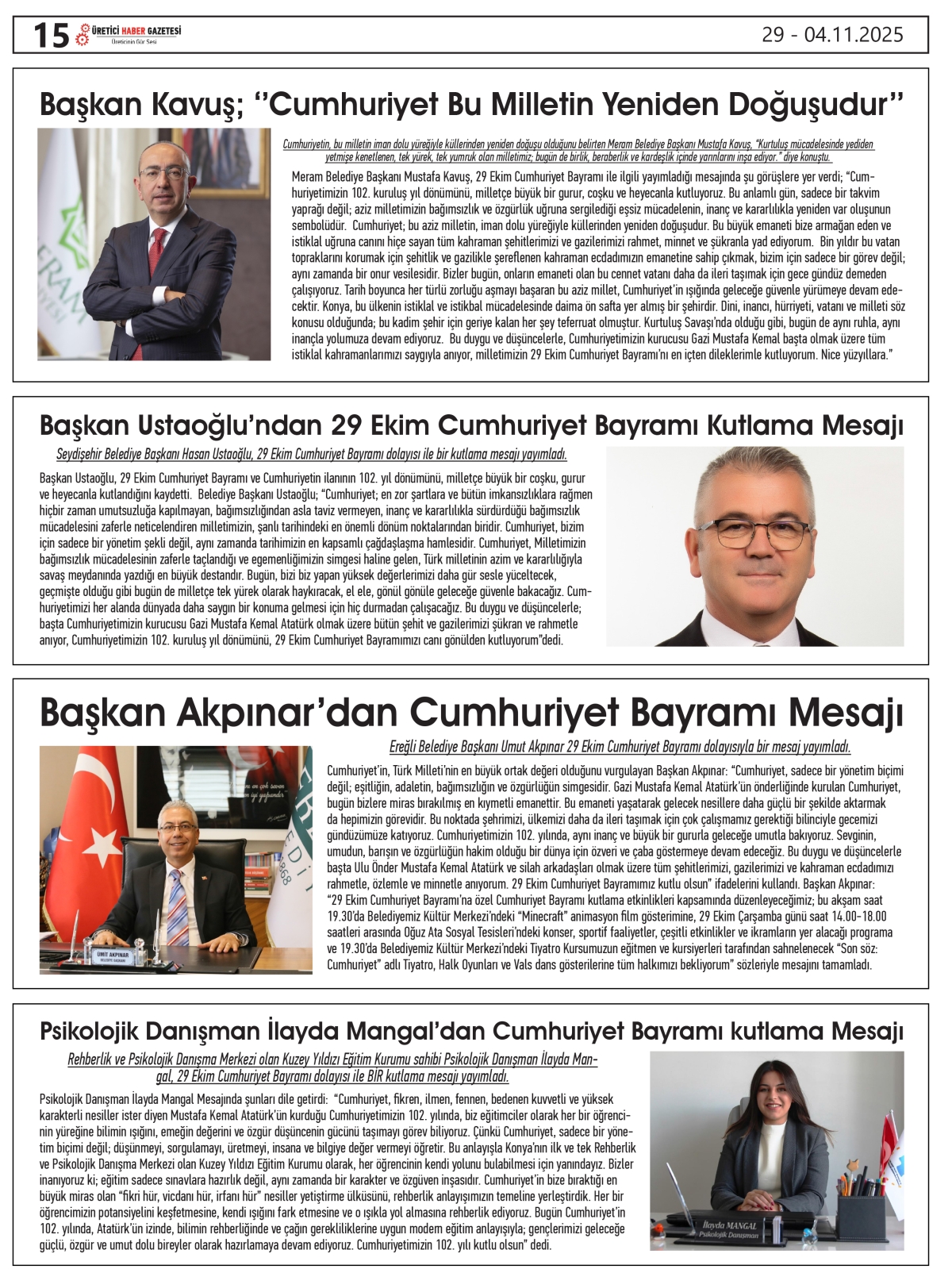 ÜRETİCİ  HABER  GAZETESİ   29.10.2025