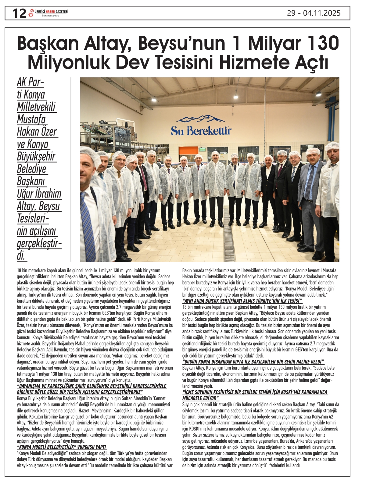 ÜRETİCİ  HABER  GAZETESİ   29.10.2025