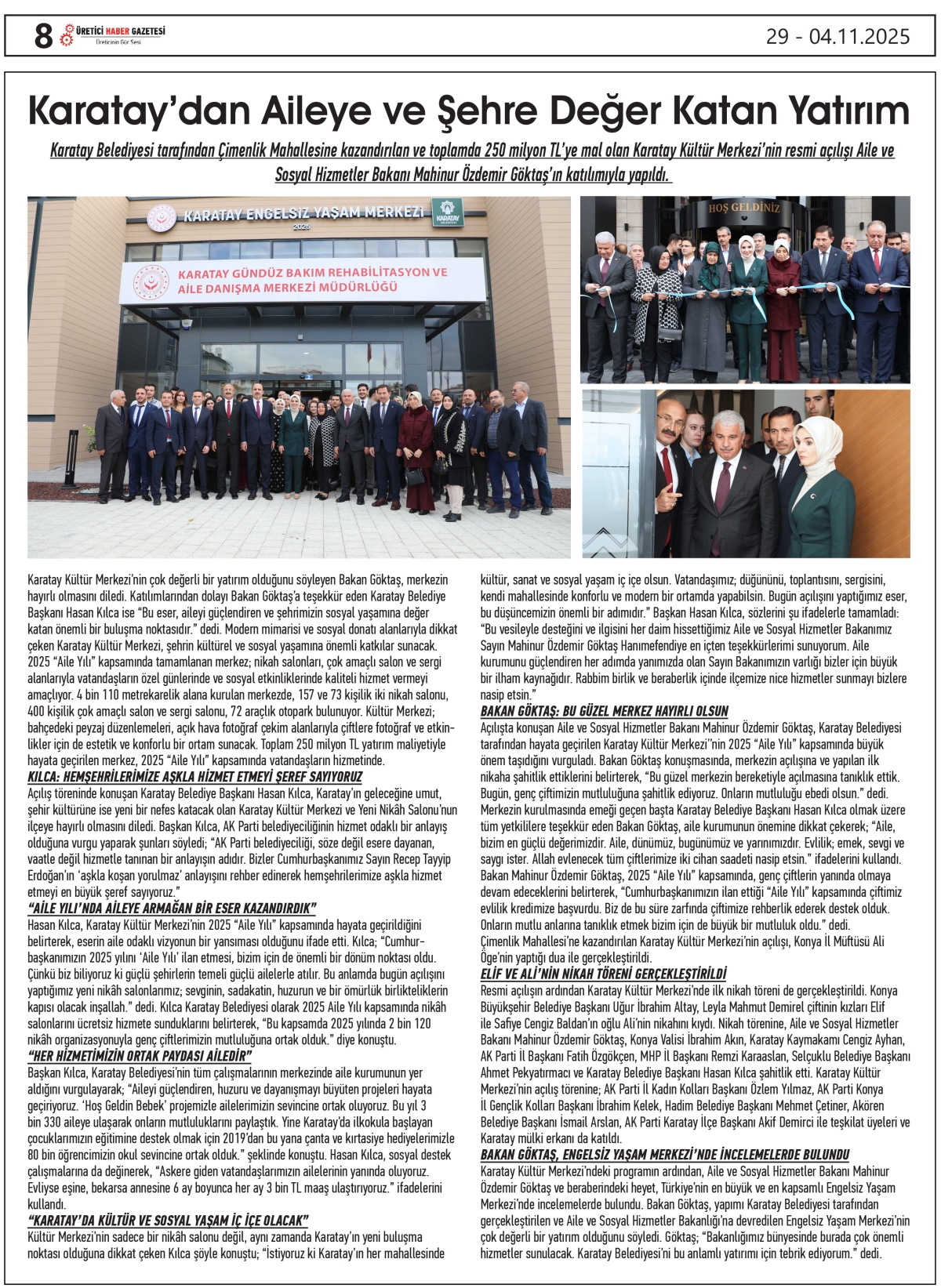 ÜRETİCİ  HABER  GAZETESİ   29.10.2025