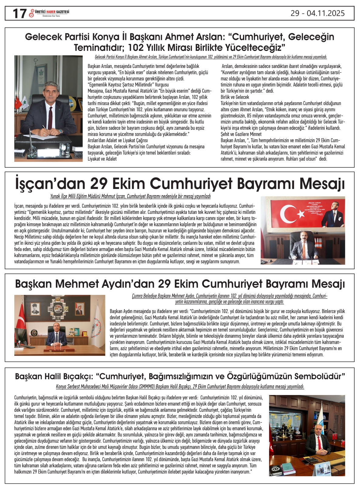ÜRETİCİ  HABER  GAZETESİ   29.10.2025