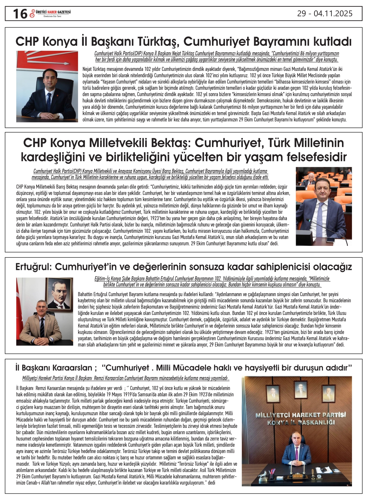 ÜRETİCİ  HABER  GAZETESİ   29.10.2025