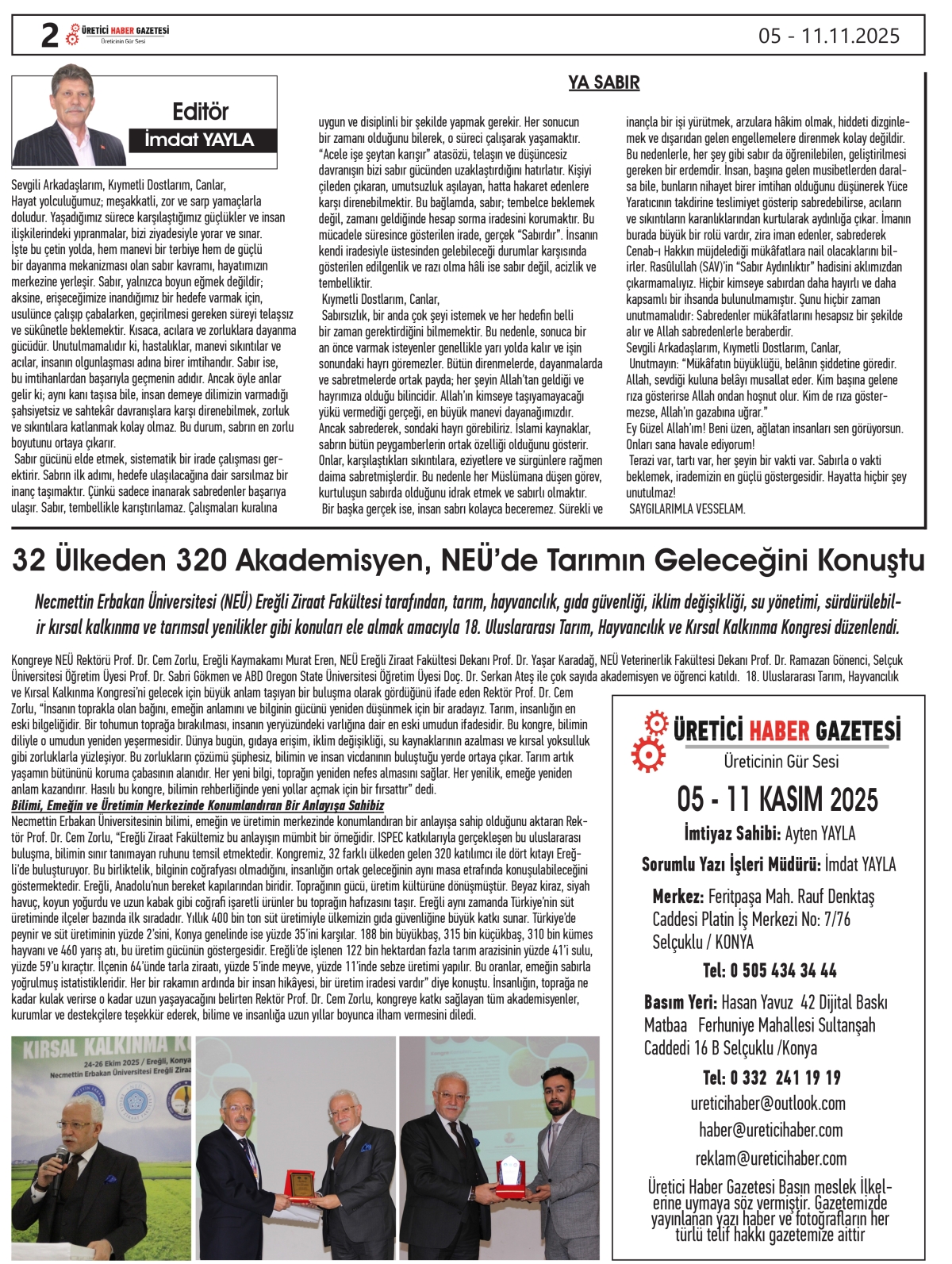 ÜRETİCİ HABER  GAZETESİ   05.11.2025