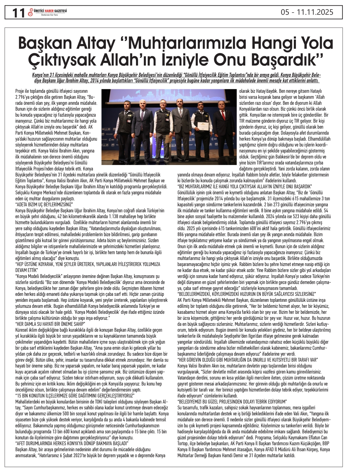 ÜRETİCİ HABER  GAZETESİ   05.11.2025
