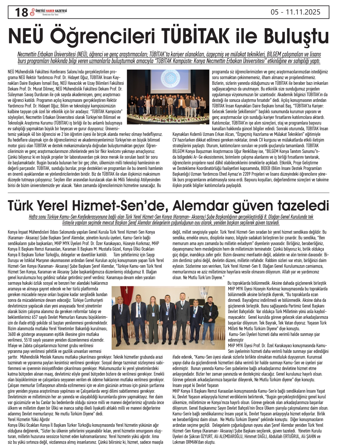 ÜRETİCİ HABER  GAZETESİ   05.11.2025