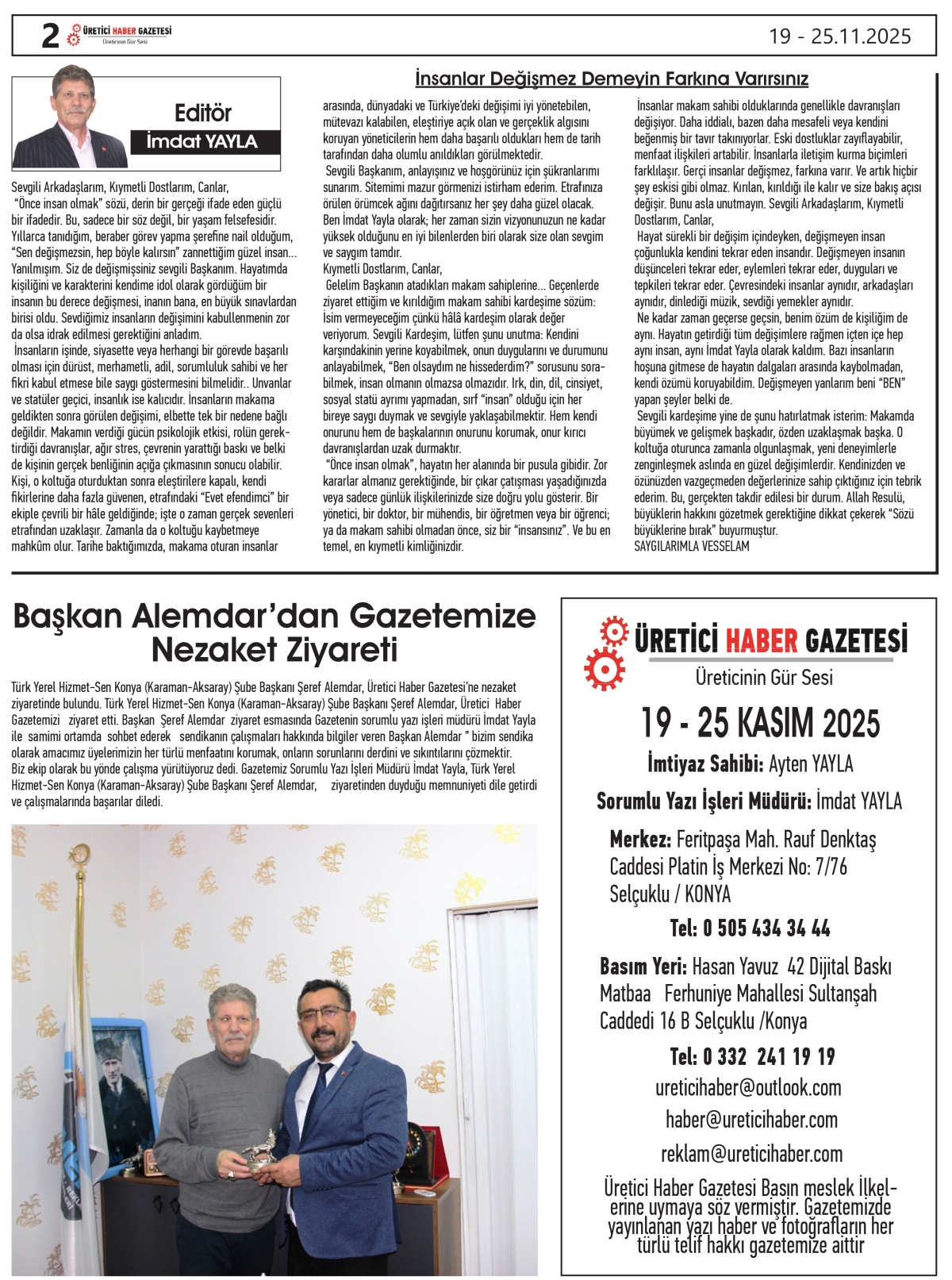ÜRETİCİ  HABER  GAZTESİ 19.11.2025
