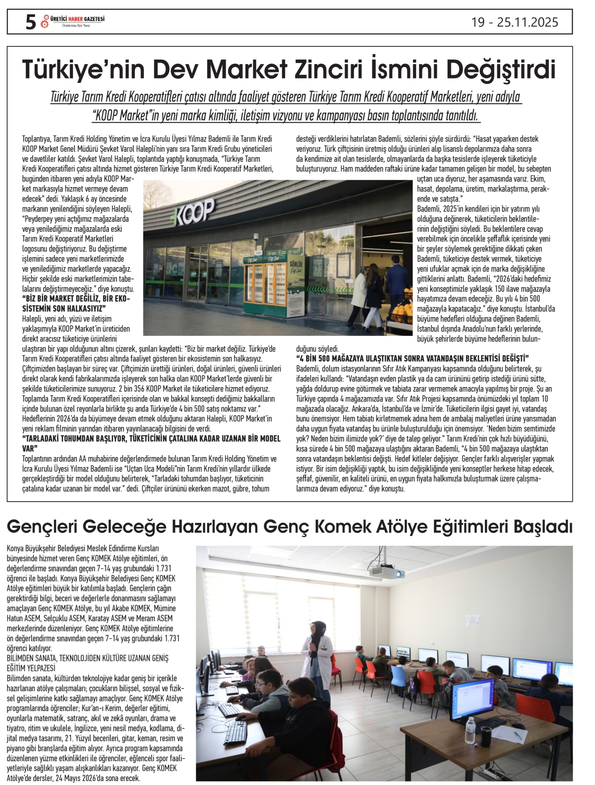 ÜRETİCİ  HABER  GAZTESİ 19.11.2025
