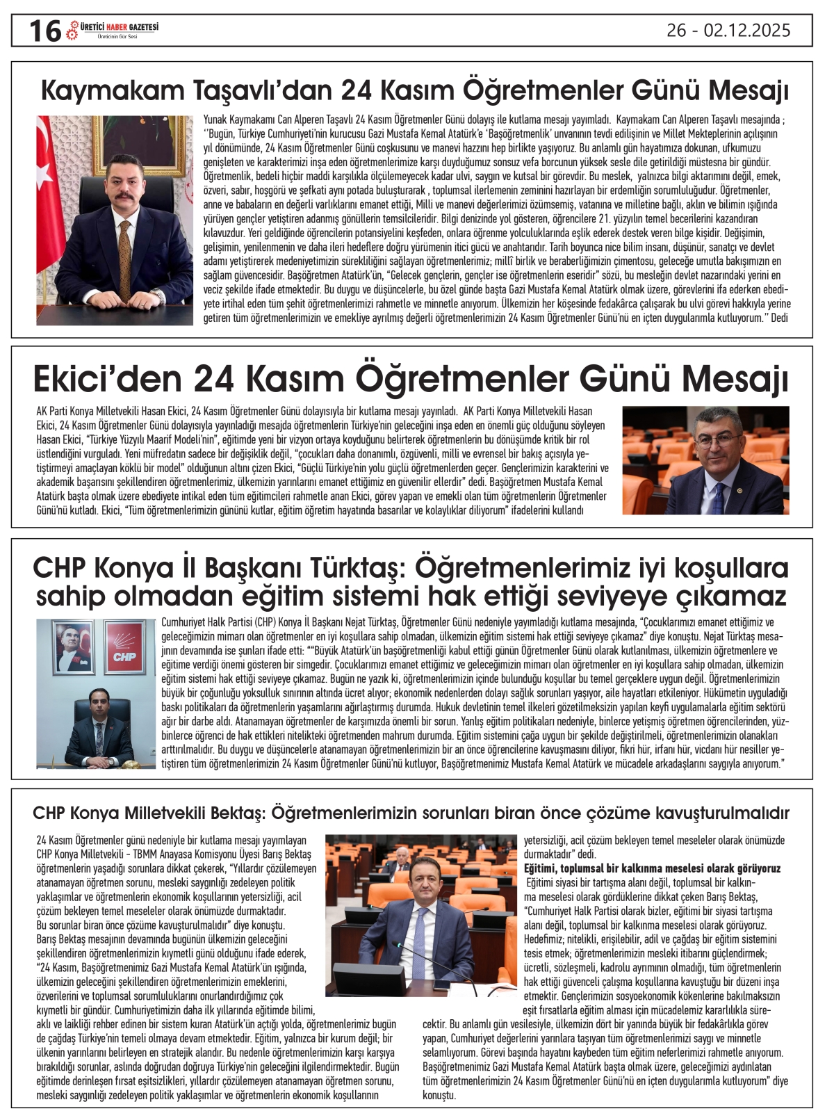 ÜRETİCİ HABER GAZTESİ  26.11.2025