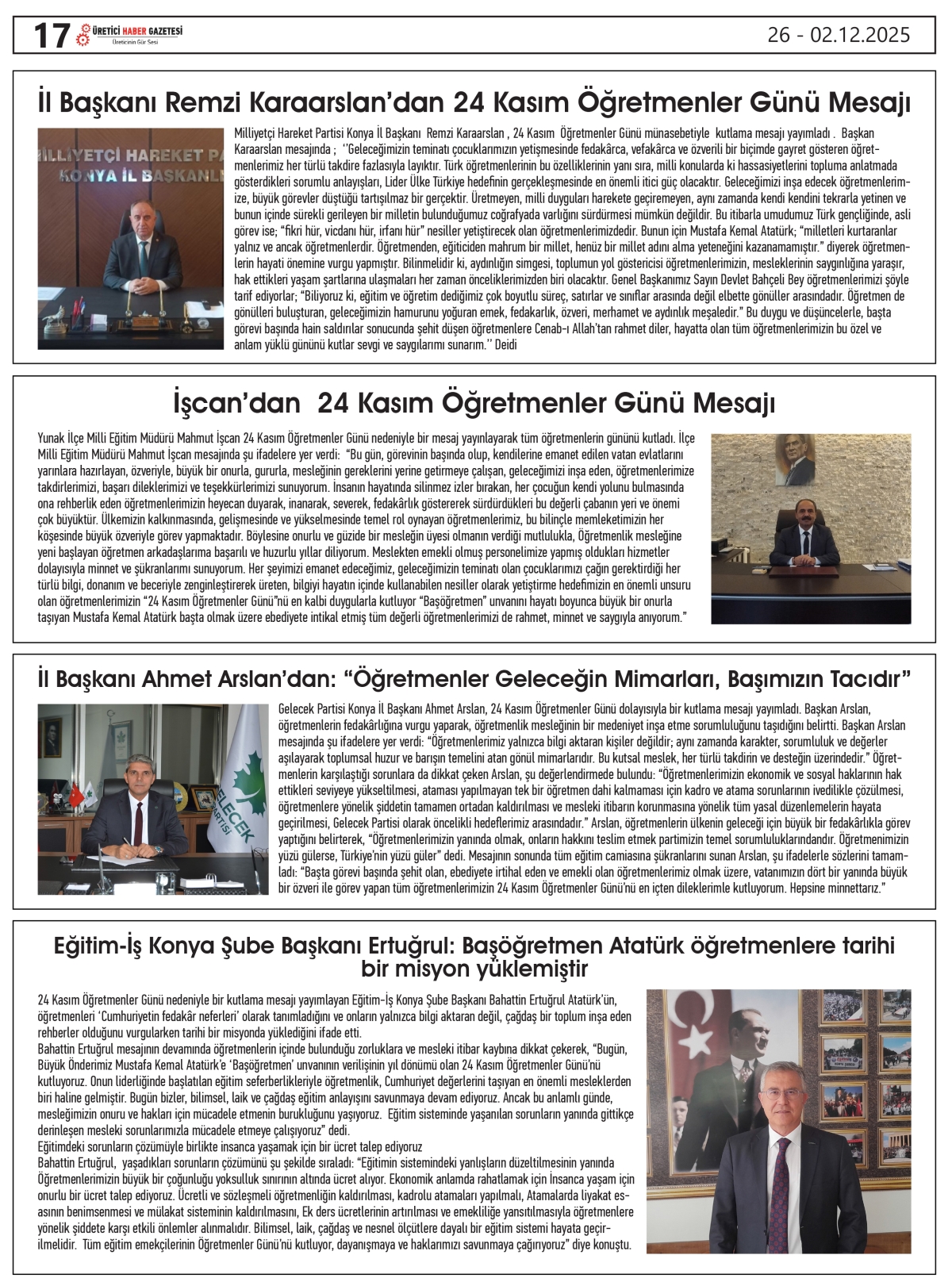 ÜRETİCİ HABER GAZTESİ  26.11.2025