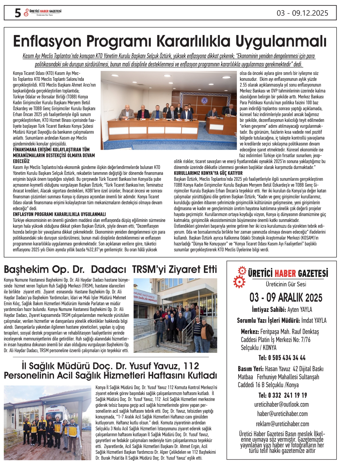 ÜRETİCİ HABER  GAZETESİ   03.12.2025