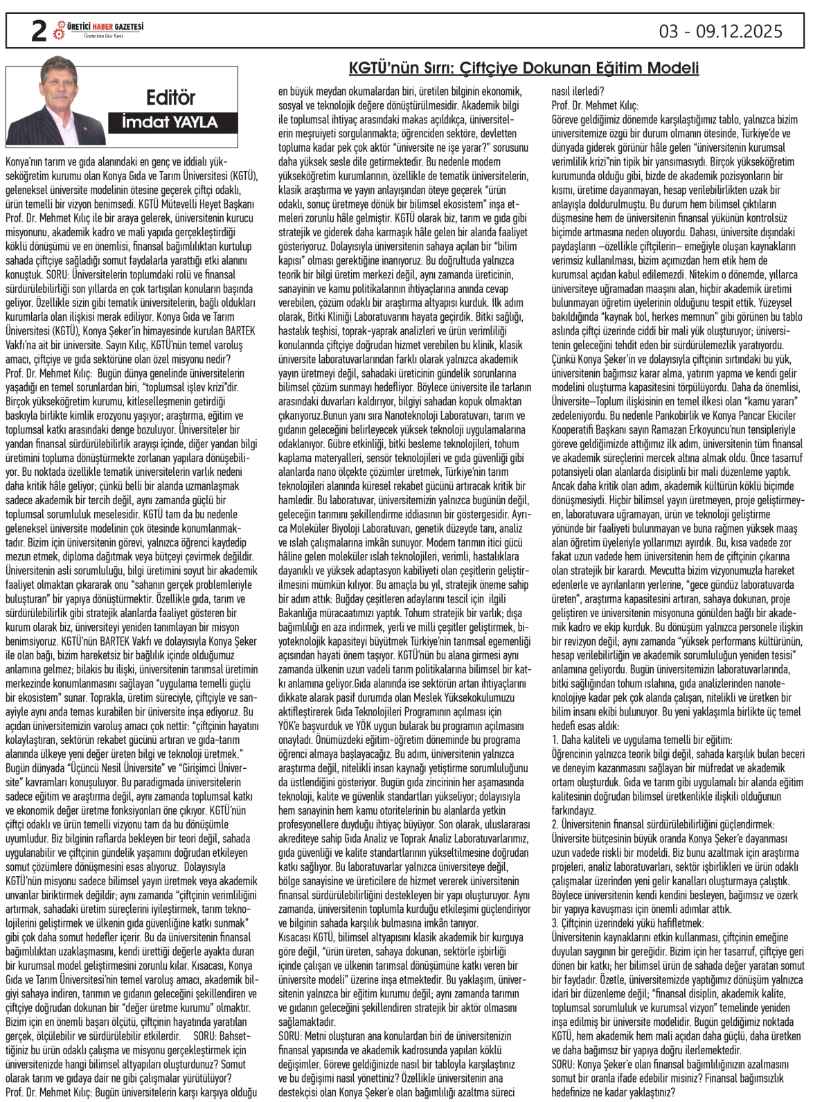 ÜRETİCİ HABER  GAZETESİ   03.12.2025