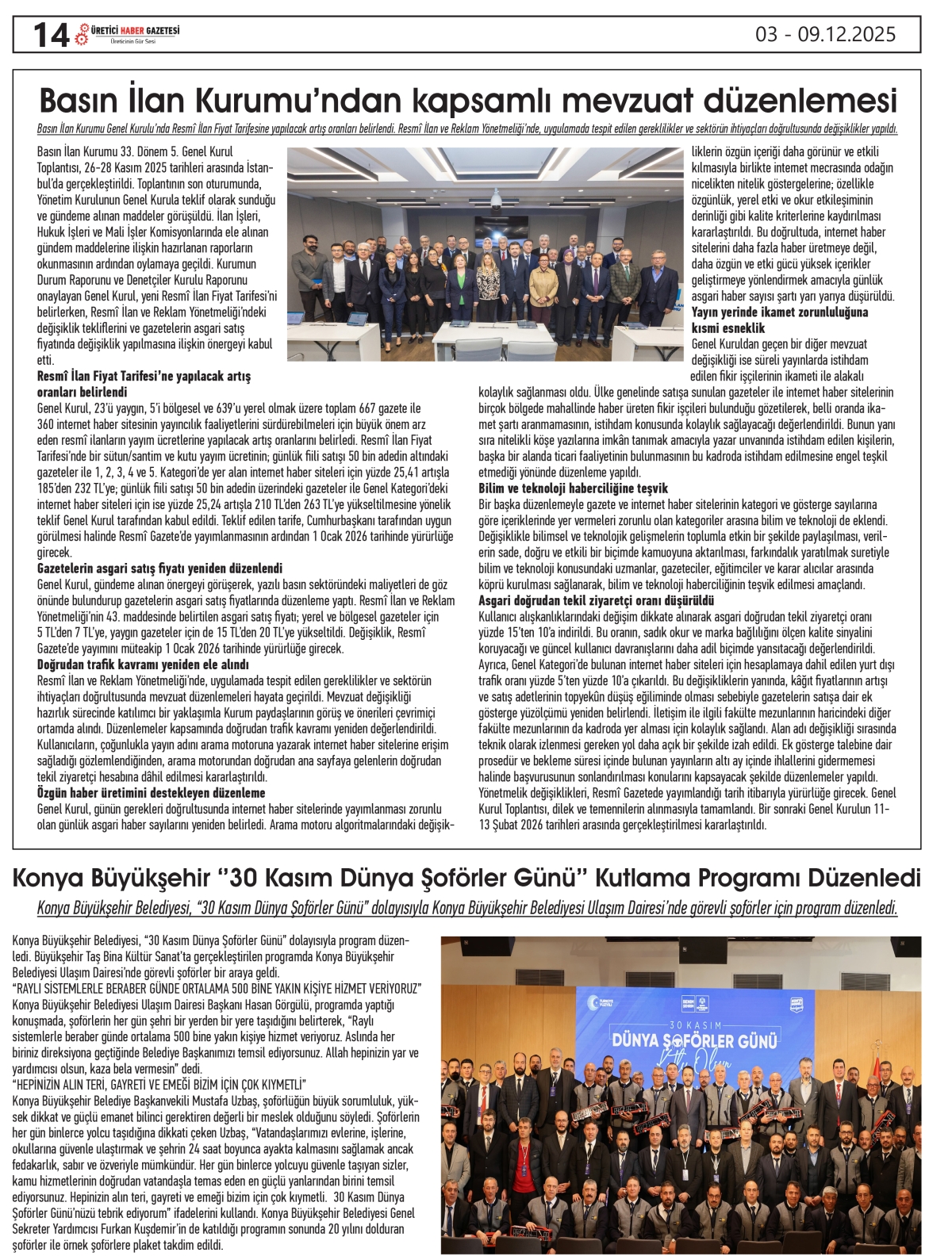 ÜRETİCİ HABER  GAZETESİ   03.12.2025