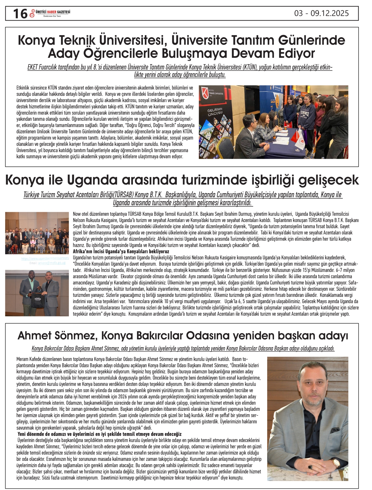 ÜRETİCİ HABER  GAZETESİ   03.12.2025