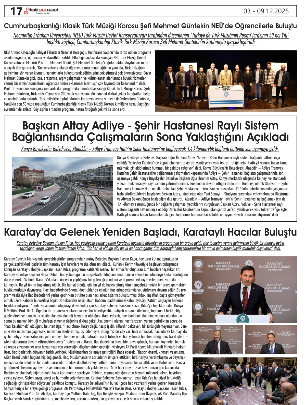 ÜRETİCİ HABER  GAZETESİ   03.12.2025