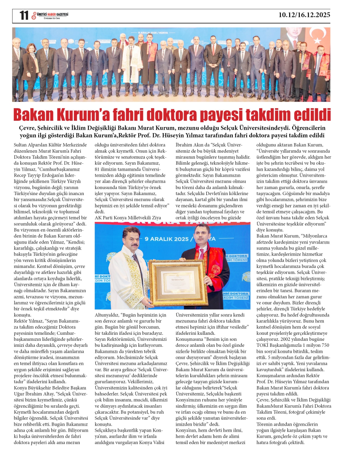 ÜRETİCİ  HABER  GAZETESİ  10.12.2025