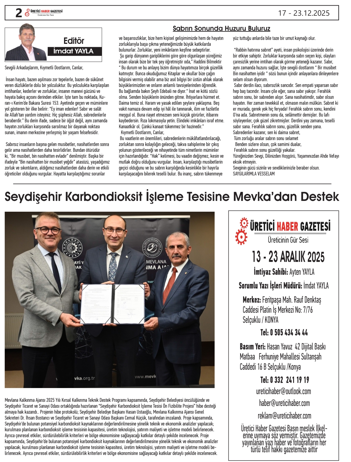 ÜRETİCİ HABER  GAZETESİ  17.12.2025