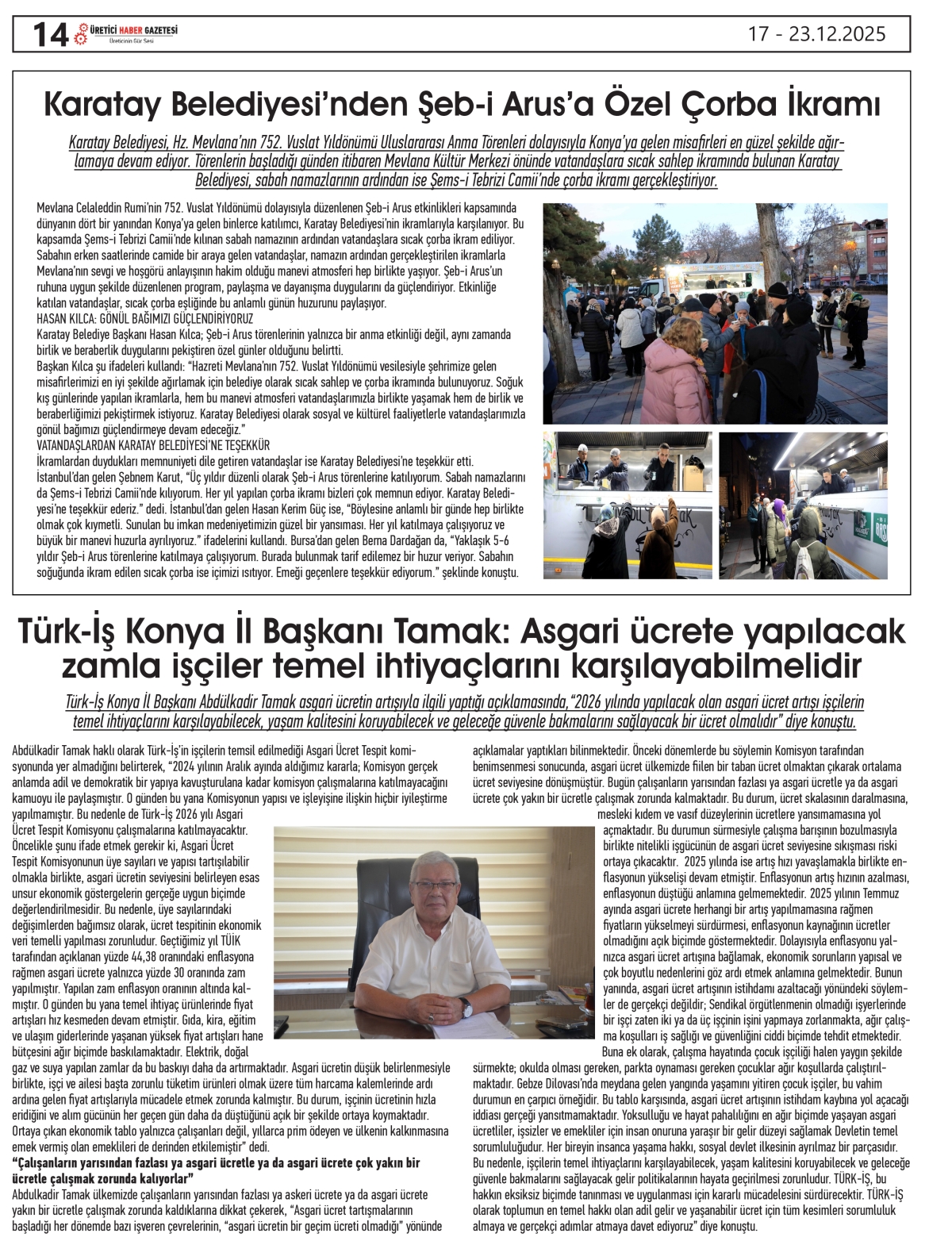 ÜRETİCİ HABER  GAZETESİ  17.12.2025