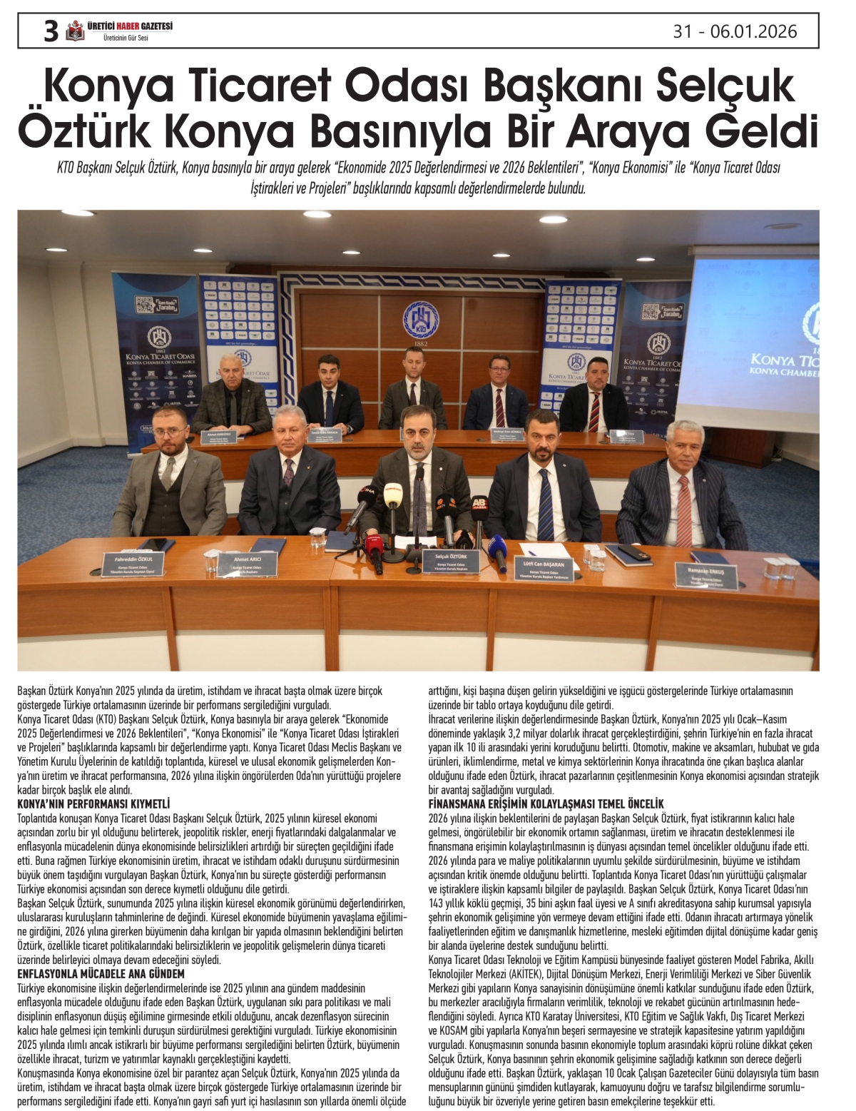 ÜRETİCİ HABER  GAZTESİ   31.12.2025