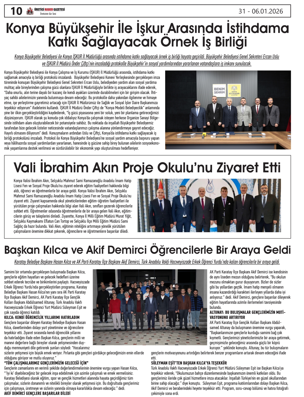 ÜRETİCİ HABER  GAZTESİ   31.12.2025