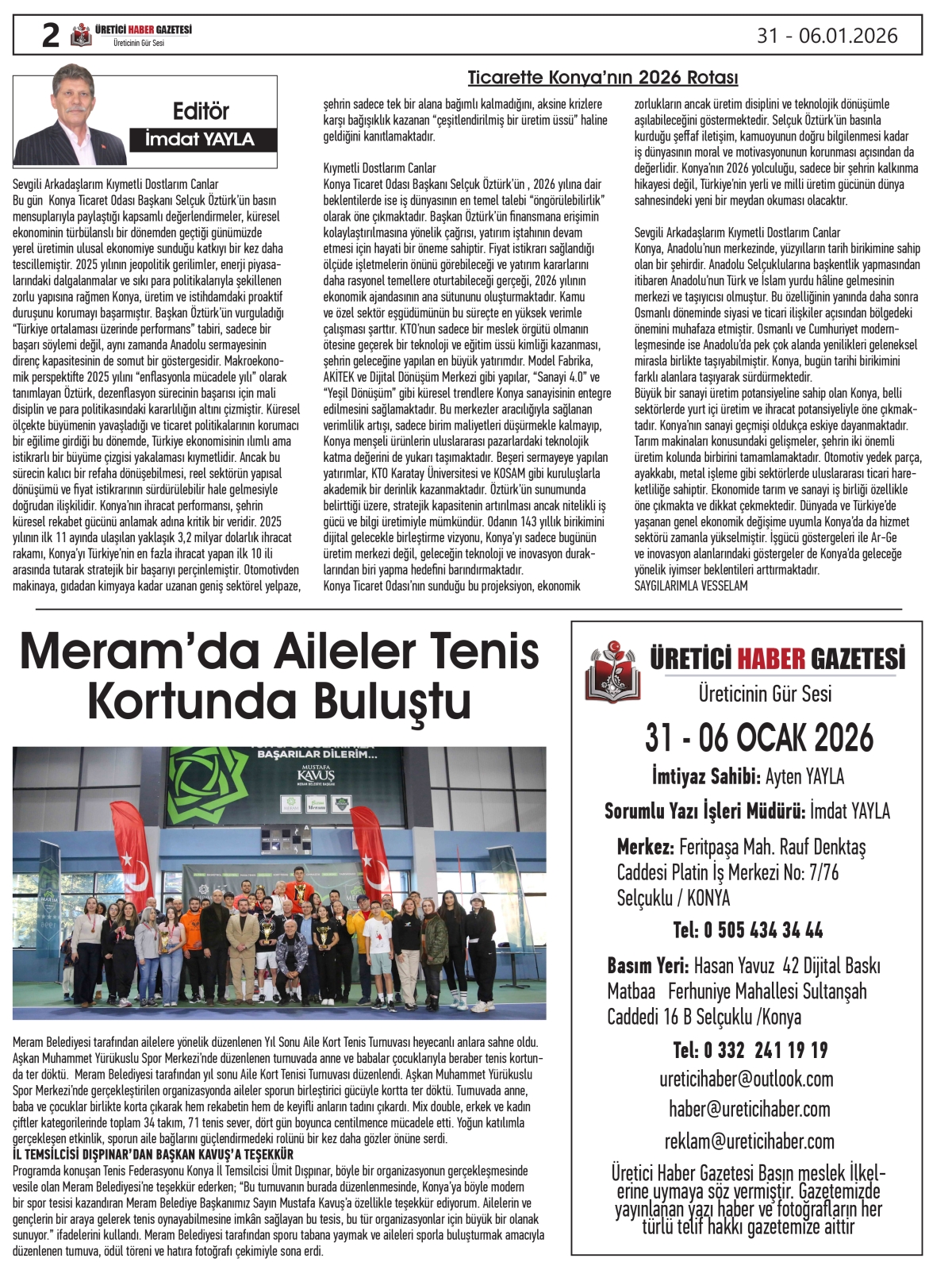 ÜRETİCİ HABER  GAZTESİ   31.12.2025