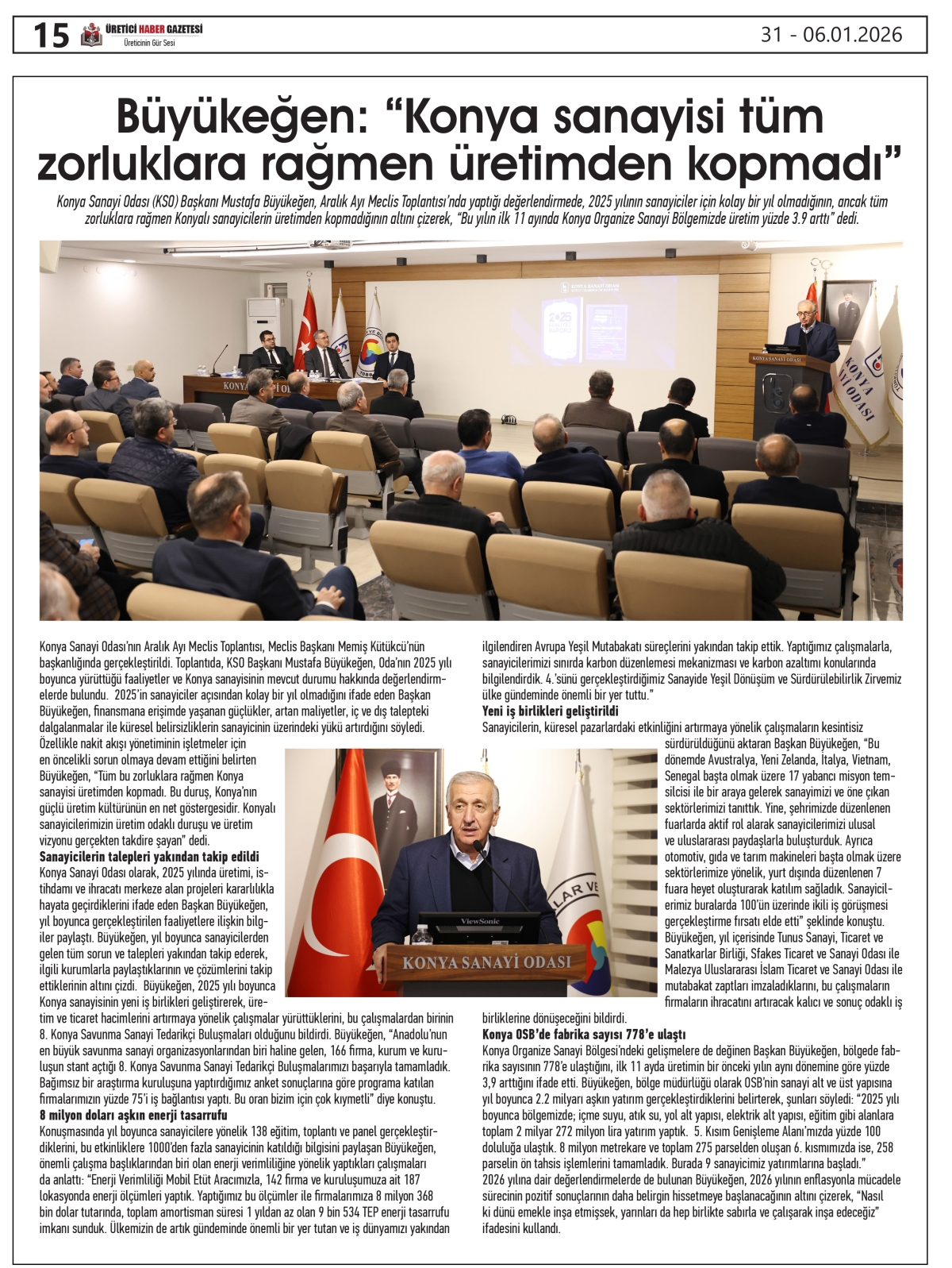 ÜRETİCİ HABER  GAZTESİ   31.12.2025
