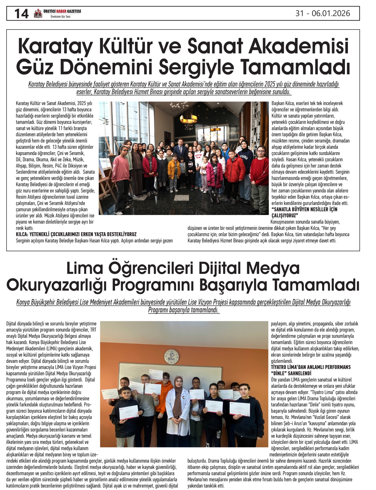 ÜRETİCİ HABER  GAZTESİ   31.12.2025
