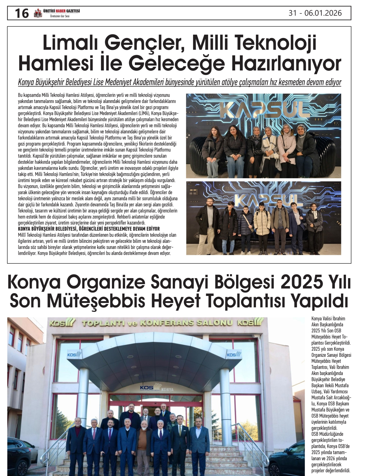 ÜRETİCİ HABER  GAZTESİ   31.12.2025
