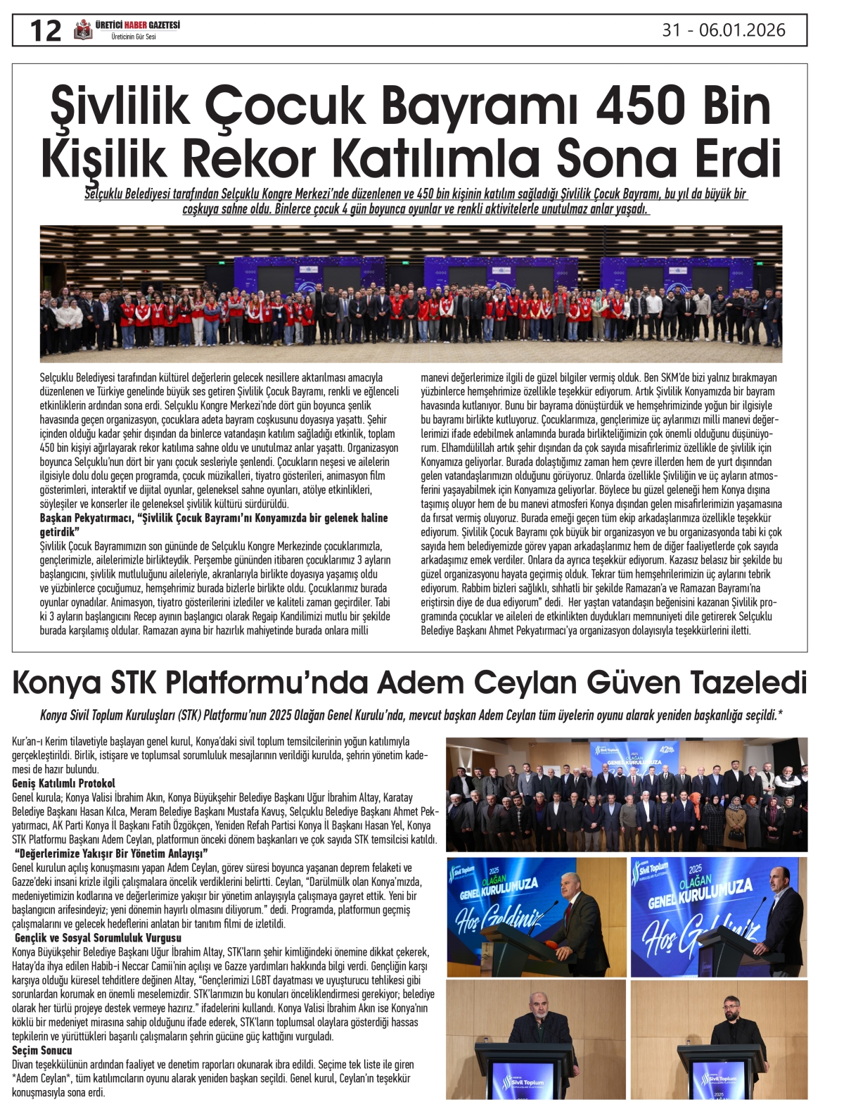 ÜRETİCİ HABER  GAZTESİ   31.12.2025
