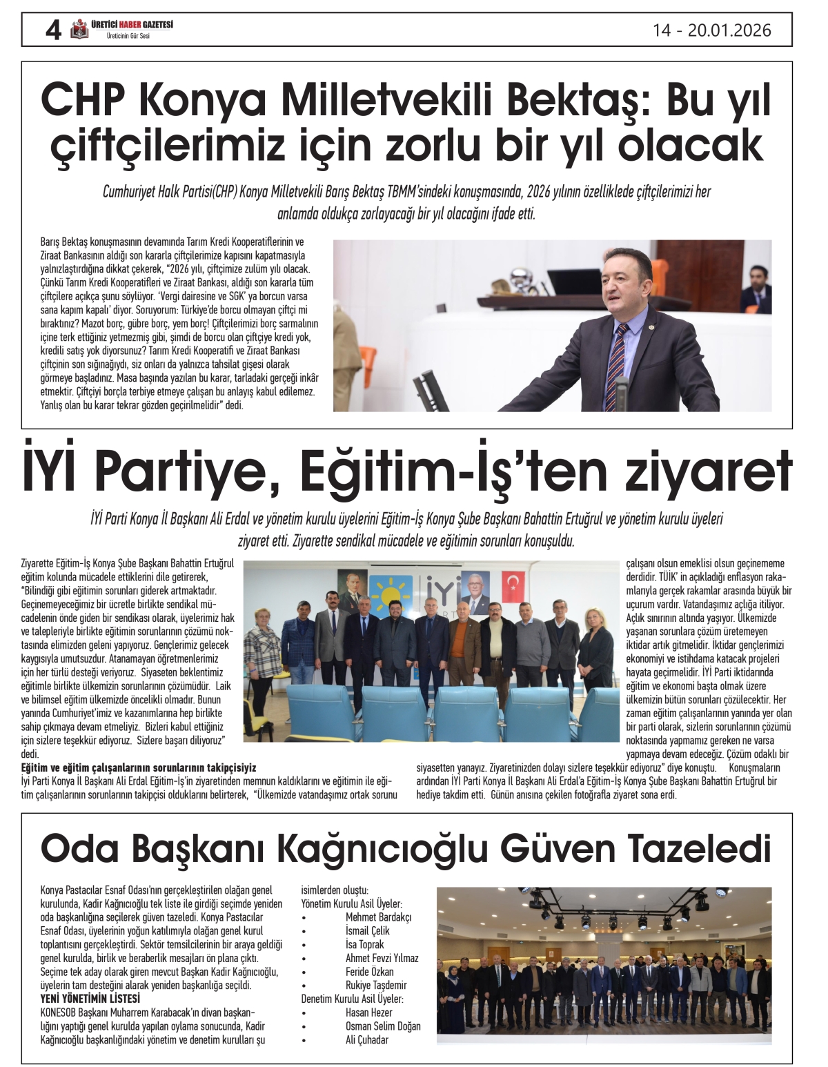 ÜRETİCİ  HABER  GAZETESİ  14.01.2026