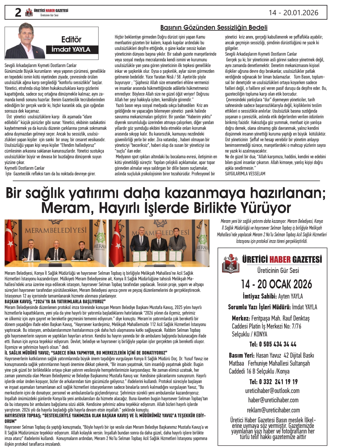 ÜRETİCİ  HABER  GAZETESİ  14.01.2026