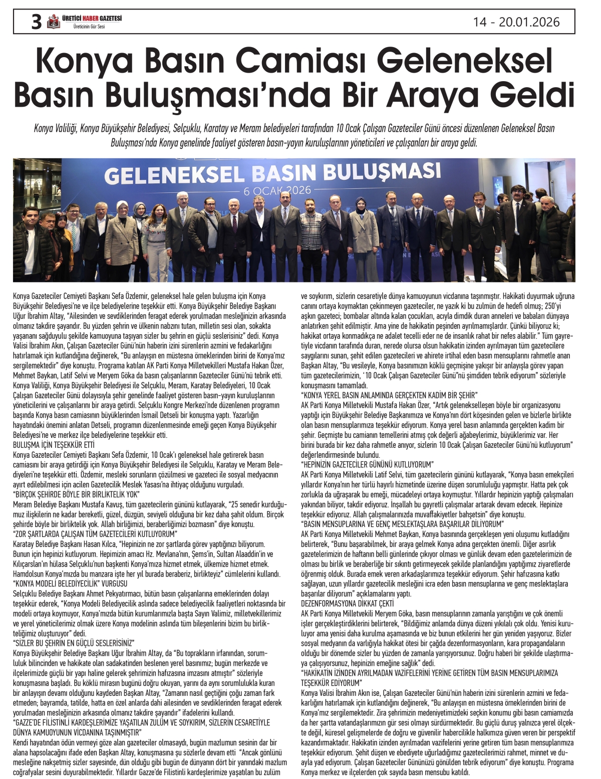 ÜRETİCİ  HABER  GAZETESİ  14.01.2026