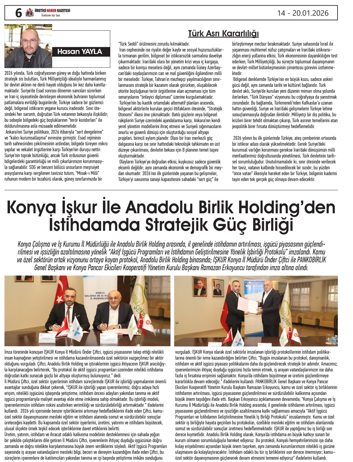 ÜRETİCİ  HABER  GAZETESİ  14.01.2026