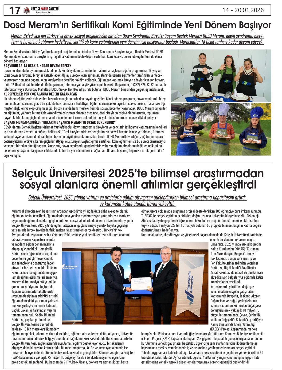 ÜRETİCİ  HABER  GAZETESİ  14.01.2026