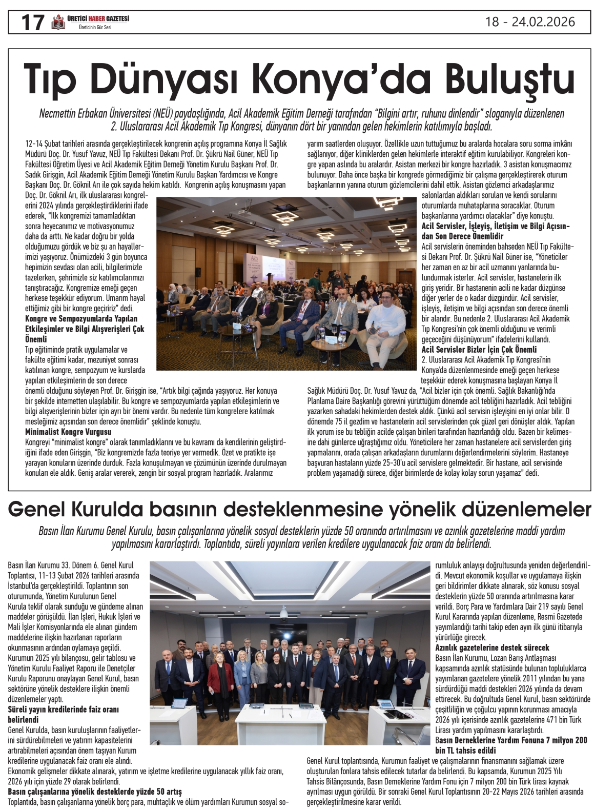 ÜRETİCİ HABER  GAZETESİ  18.02.2026