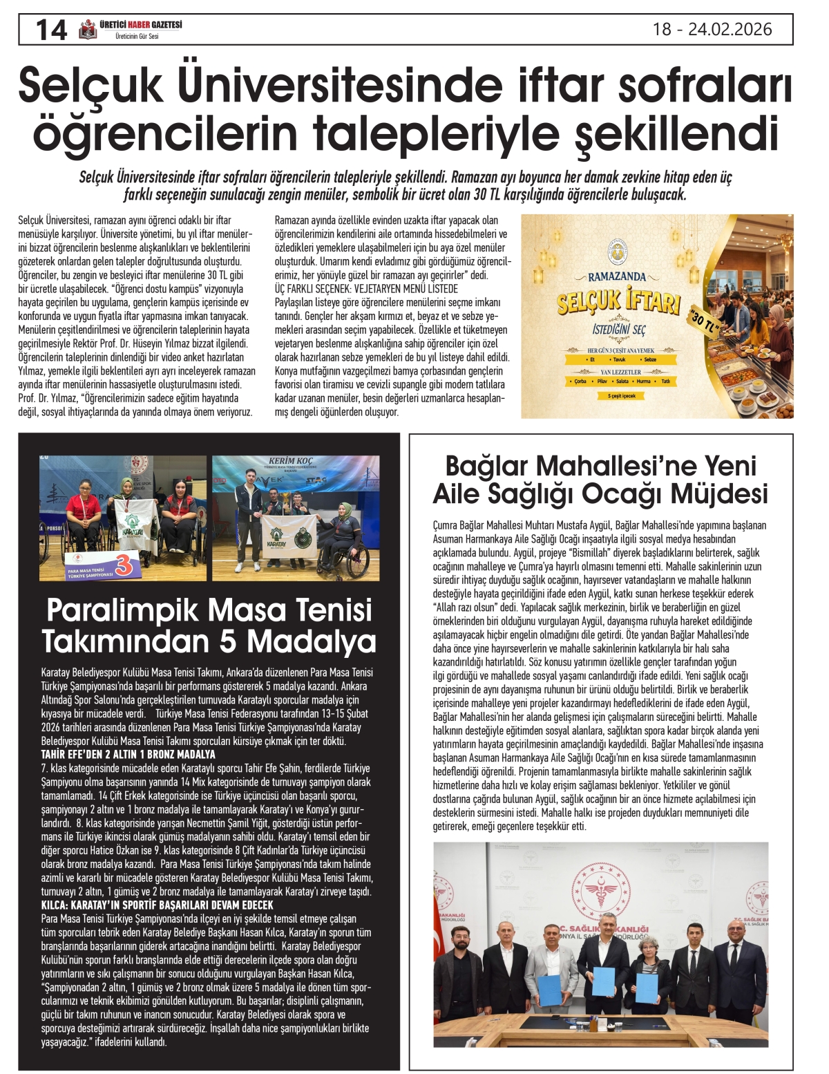 ÜRETİCİ HABER  GAZETESİ  18.02.2026