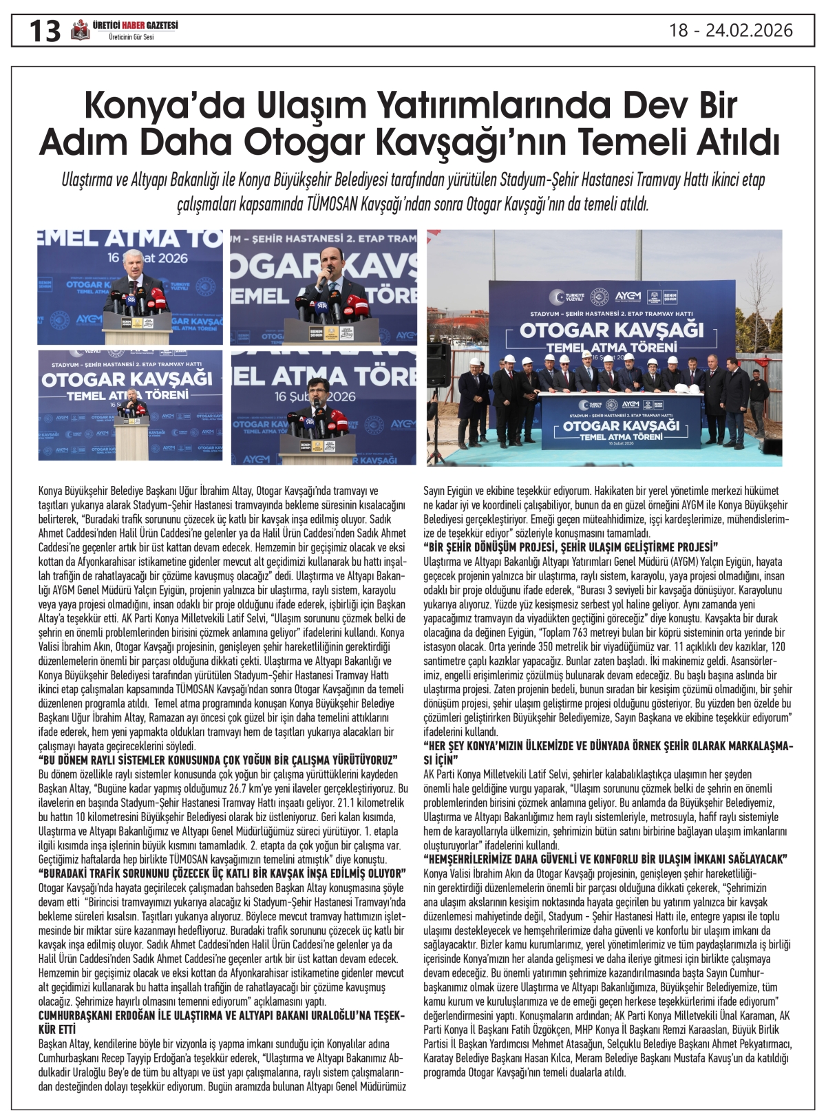ÜRETİCİ HABER  GAZETESİ  18.02.2026