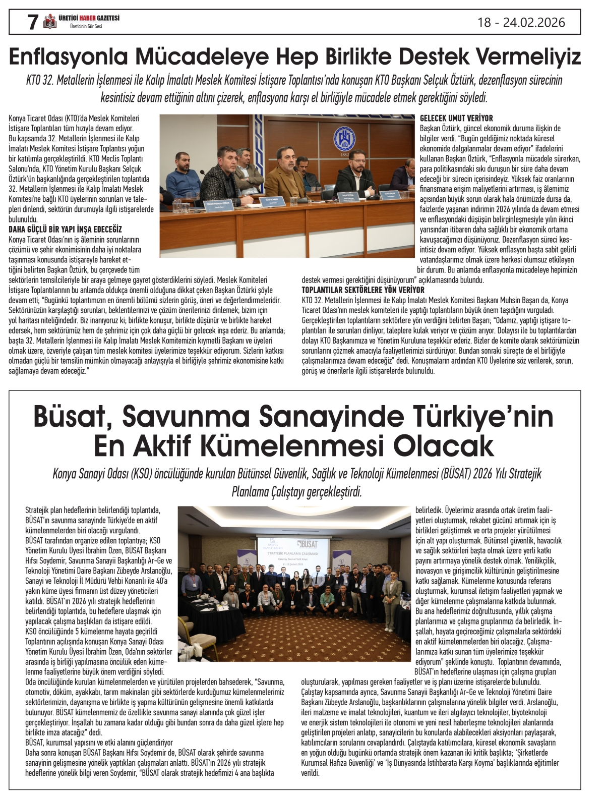 ÜRETİCİ HABER  GAZETESİ  18.02.2026